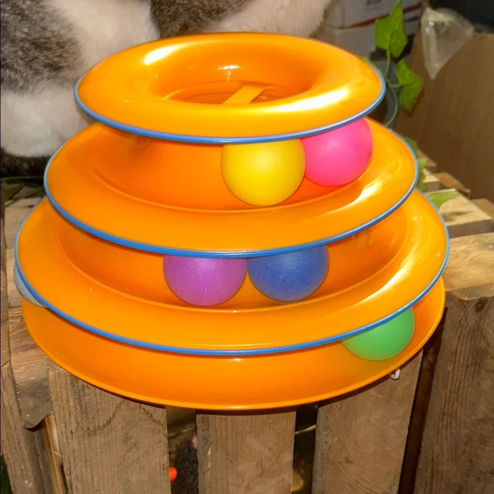 Orange Cat Toy with Colorful Balls